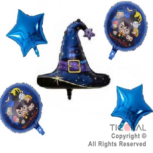 SET DE GLOBOS METALIZADO SOMBRERO HARRY POTTER 5 UNIDADES